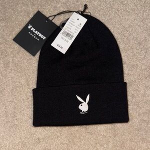 PLAYBOY Black Knit Hat with Iconic Logo